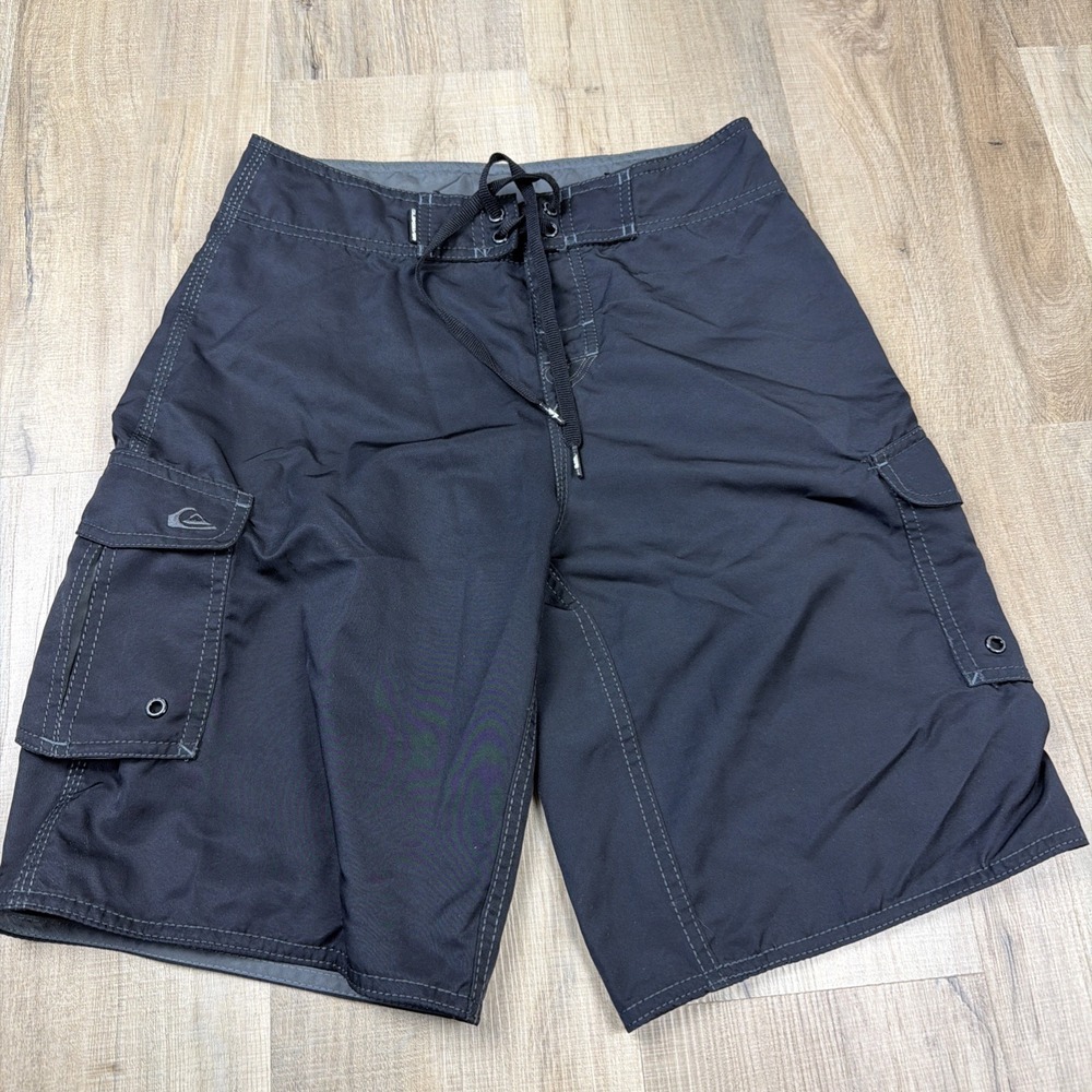 Quiksilver Board Shorts Mens Size 28 Black NWOT Cargo Surf Swim Trunks Lace Up